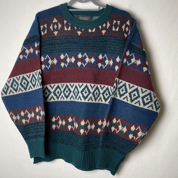 VTG Johnathan Stewart Sweater Men XL Green Blue Fair Isle Grandpa Grunge 90's - Picture 2 of 7